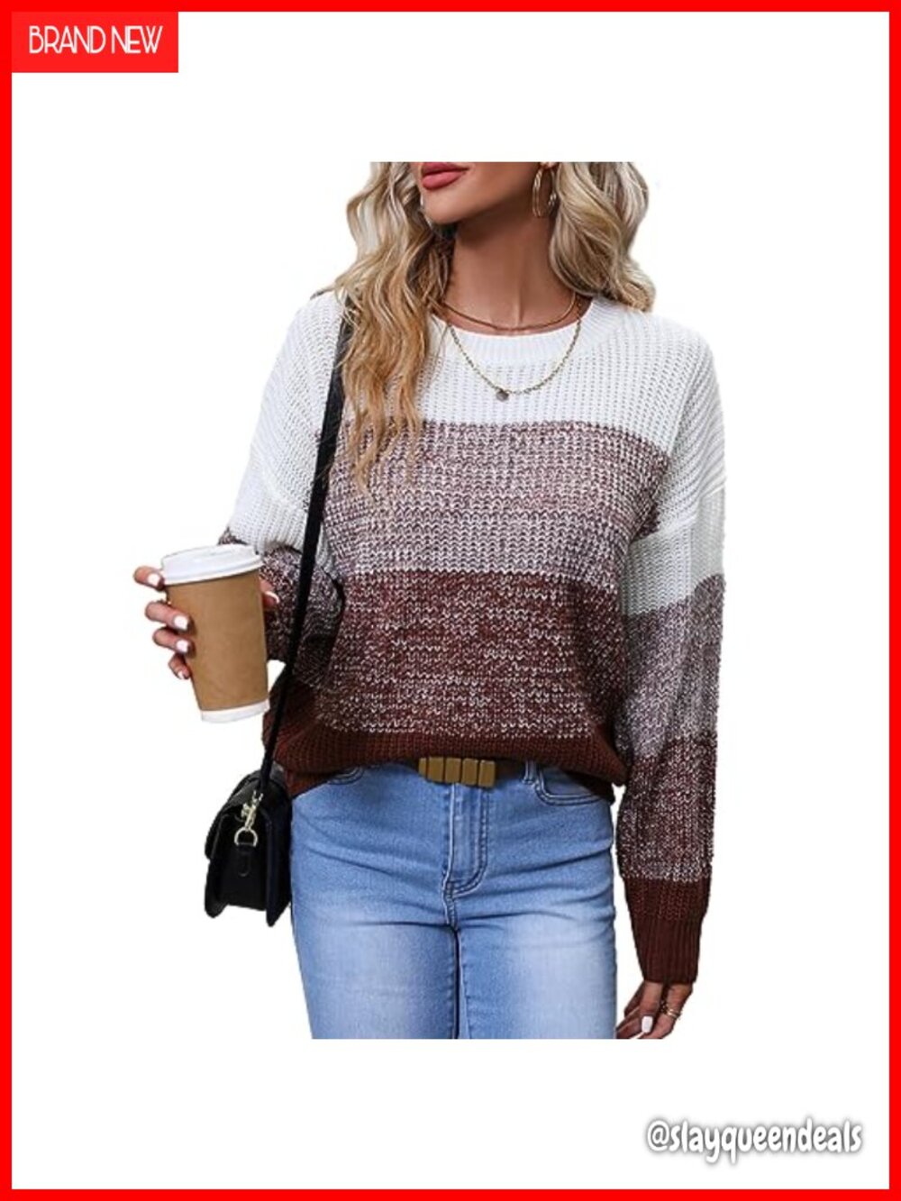 100% Acrylic Striped Color Block Sweater Crewneck Pullover